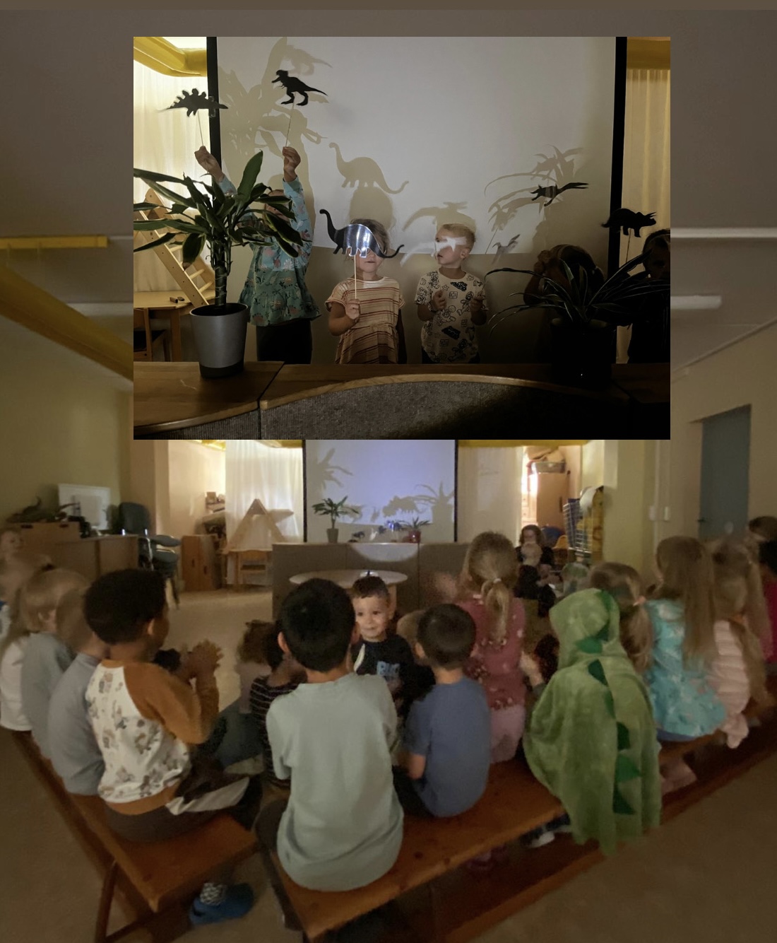 schattentheater im Knirpsenland Kinder sitzen vor dem Schattentheater