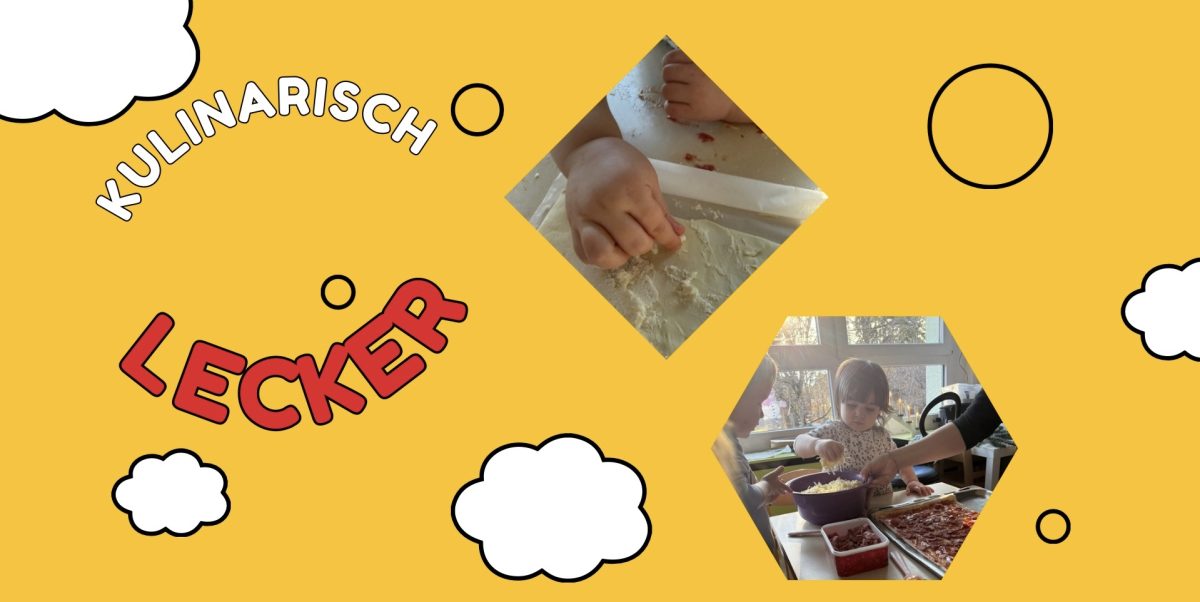 Collage. Kinder belegen ihre Pizza mit Paprika und co.