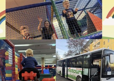 Collage. Kinder toben im Indoor Spielplatz Zwickolino