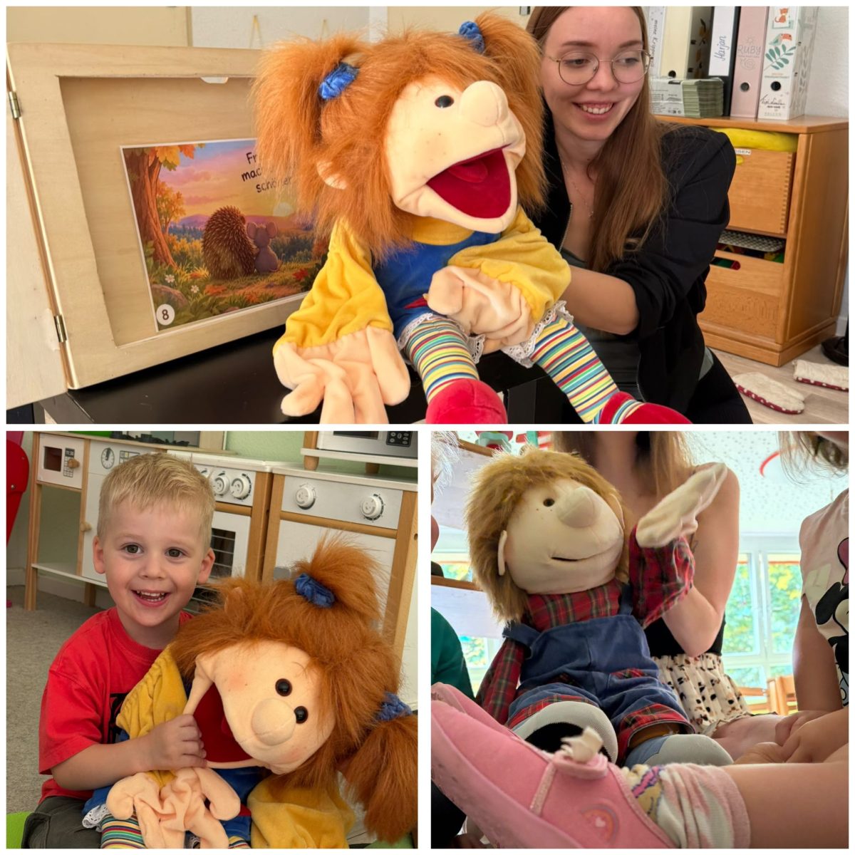 tom-und-lisa-zu-besuch Collage Kinder spielen mit Handpuppen